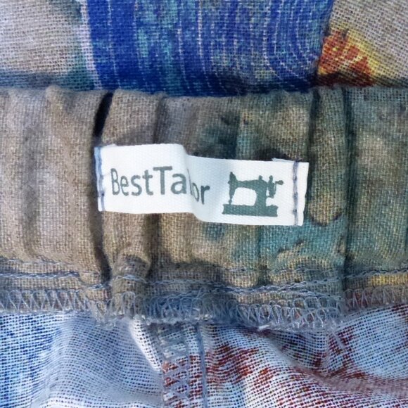 Private Tailor Pleated Cuff Cropped Pants Large Linen Blend Wide Leg Floral - Picture 7 of 7